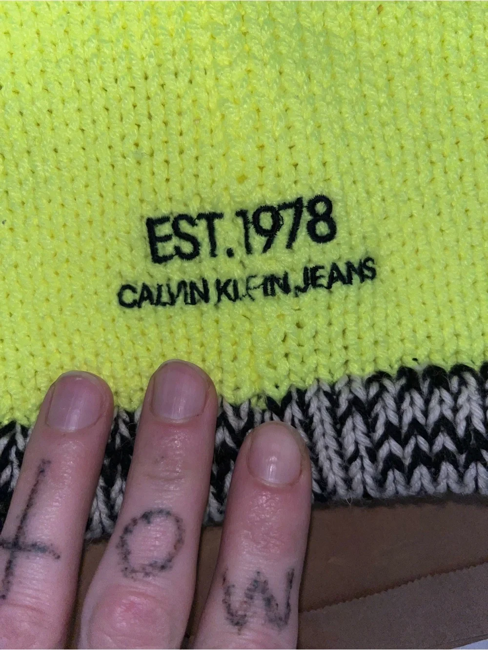 NWOT Neon Yellow Knit balaclava Sweater material stretch thick heavy cotton new
